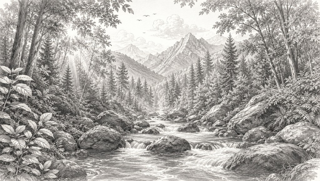 Mountain river landscape — Har Ghar Shudhi Ayurvedic wellness